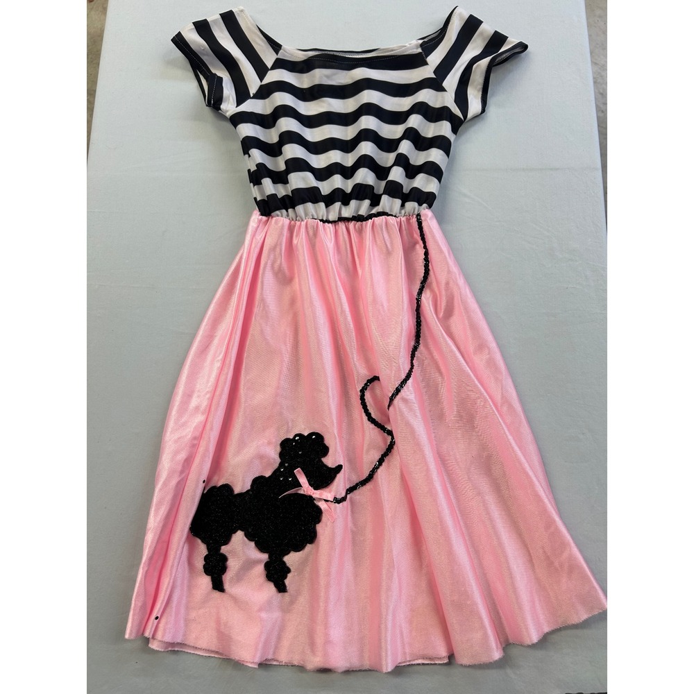 Vintage Jo-Ann Stores Kids Poodle Dress Pink Black Striped Costume Size Large